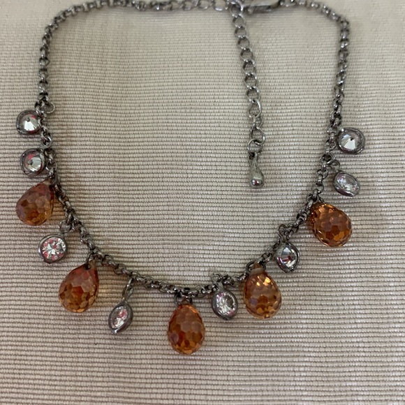 Sterling Silver Chain with CZ and Orange Briolette Bracelet - Picture 5 of 7